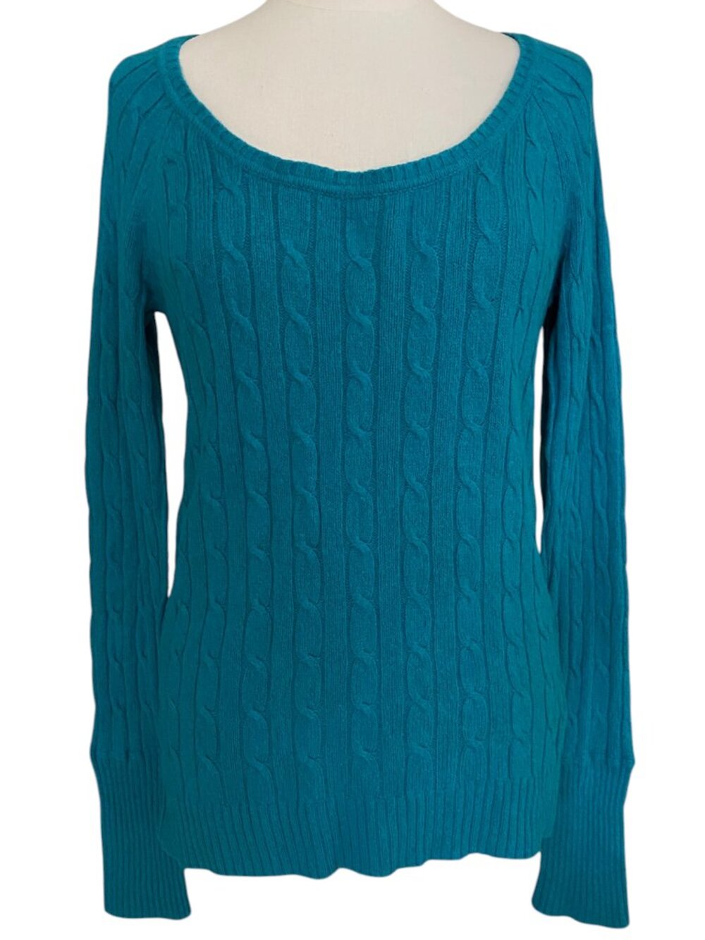 Vintage Y2K American Eagle Teal Blue Cable Knit Wool Blend Sweater Bella-XL